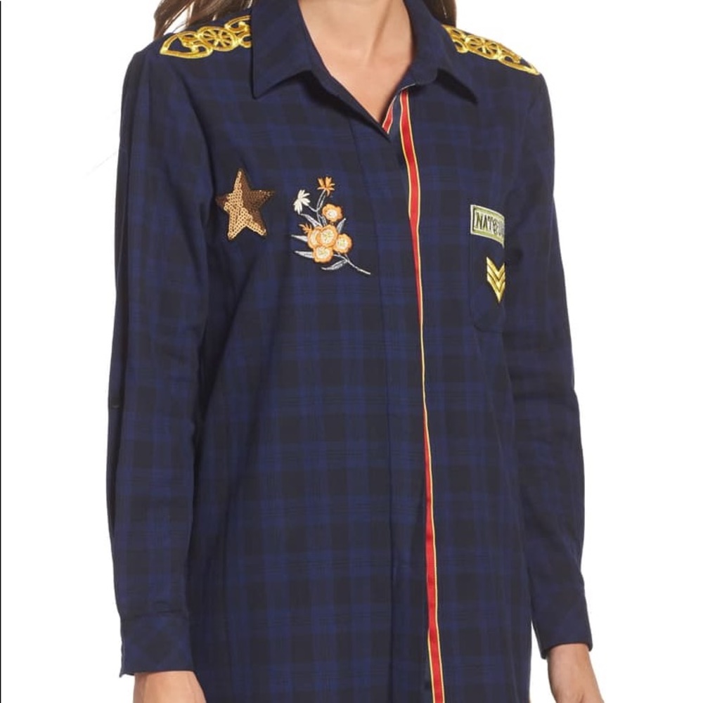 Sam Edelman Plaid Flannel Dress Military Sequin - Picture 7 of 8